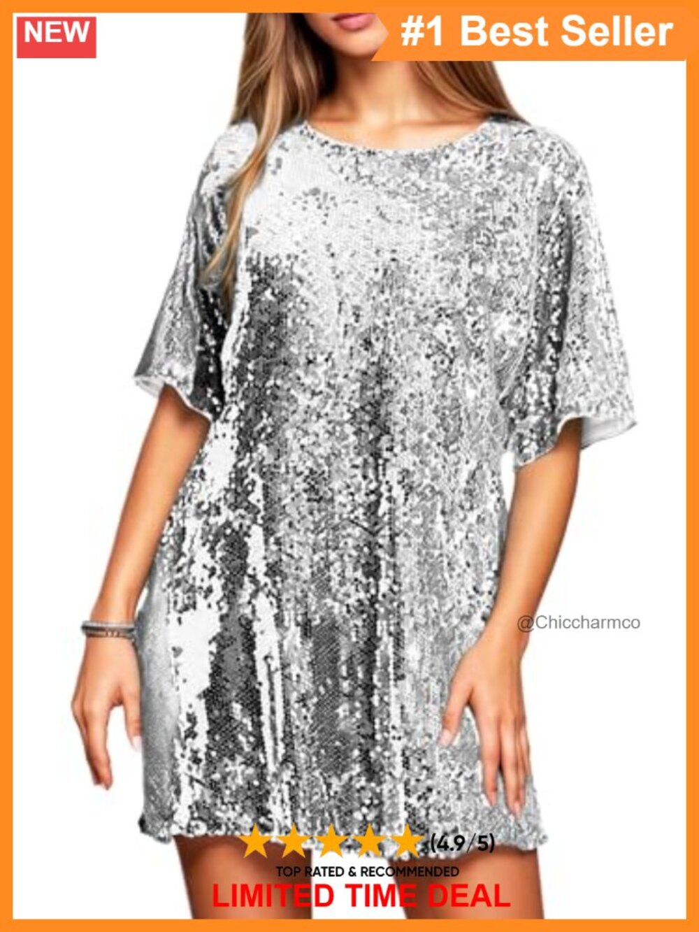 Sequin Mini Shift Dress Crew Neck V-Back Tie Short Sleeve Party Club Cocktail